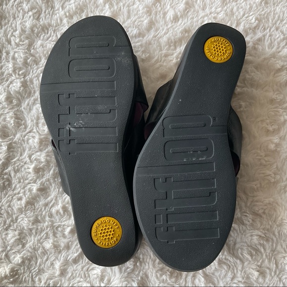 Fitflop Black Leather Crisscross Strap Wedge Slide Sandals Size 8 - Picture 14 of 15
